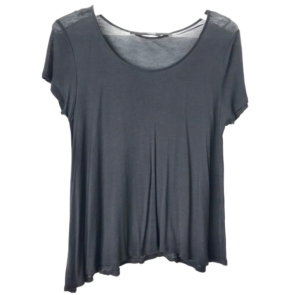 Kensie asymmetric black flowy short sleeve T-shirt